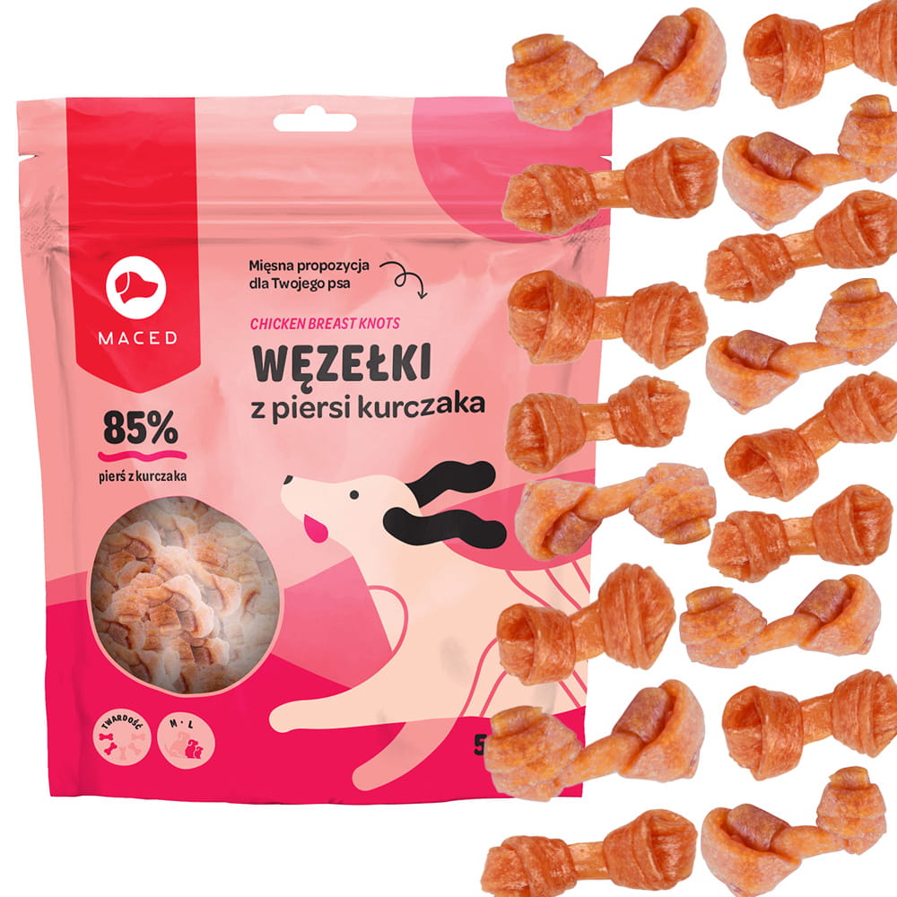 Maced przysmak psa miękki węzeł kurczak 6cm 500g